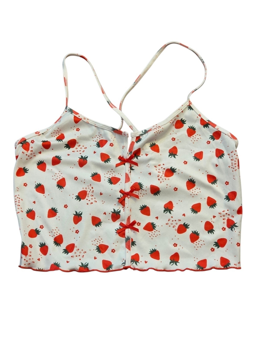 NWT Avidlove Strawberry Ribbed Cami Crop Top White Red TOP ONLY - Size M